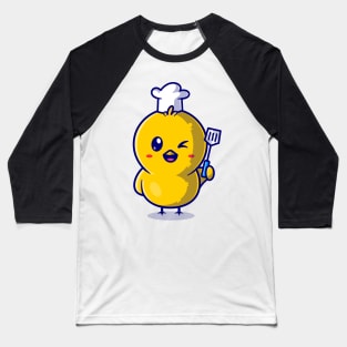 Cute Chick Chef Holding Spatula Cartoon Baseball T-Shirt